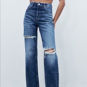 Zara wide leg high rise full length jeans